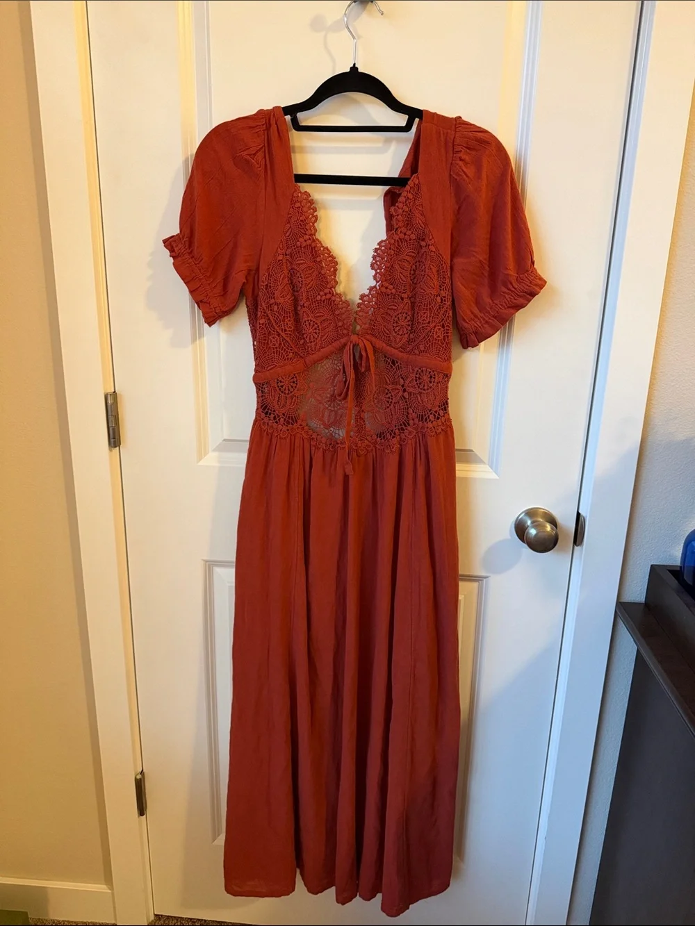 Free People Rust Crochet-Tie Maxi Dress